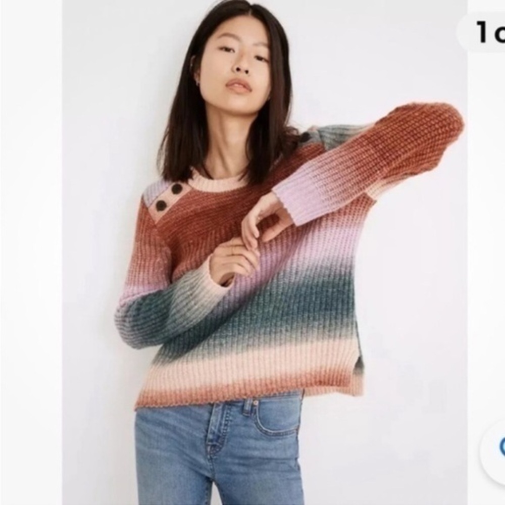 Madewell Sweater Space-Dyed Button Shoulder Crewneck - Picture 1 of 11
